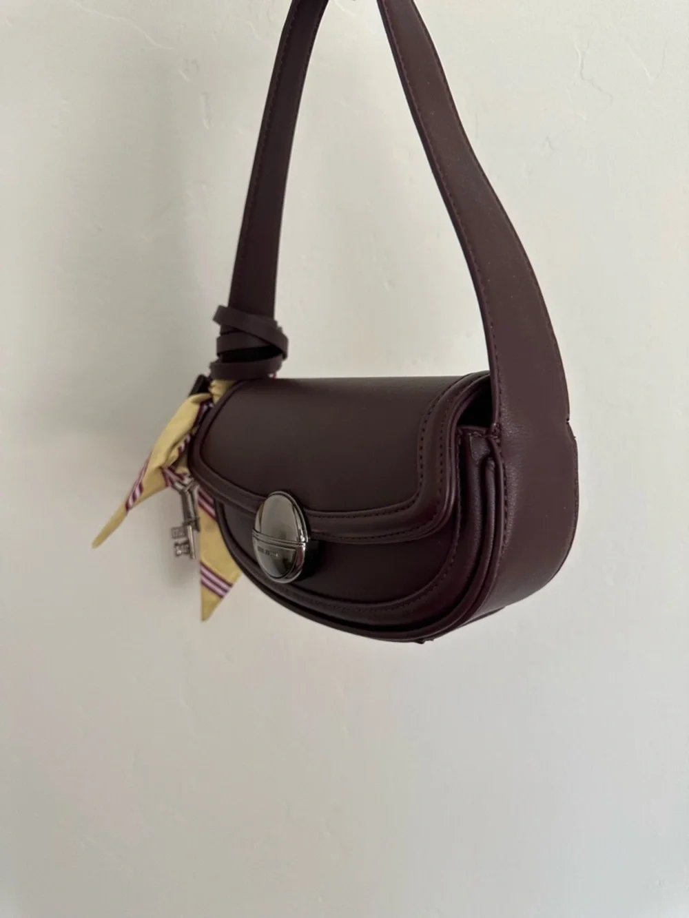 Steve Madden Women’s Dark Brown Leather Shoulder Bag with Silver Hardware